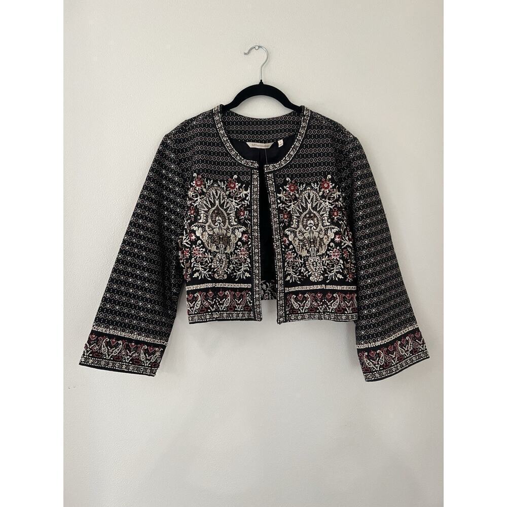 Soft Surroundings Black Embroidered Mandala Bolero Manda Cropped Jacket Sz L